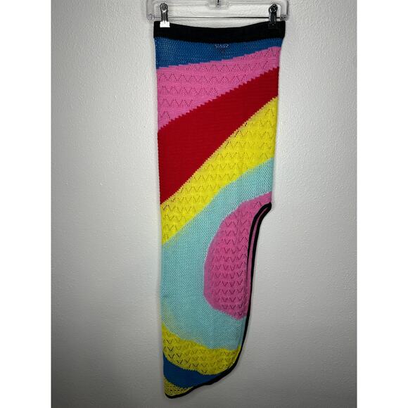 Staud Rainbow Centre Asymmetric Stripe Pointelle Crochet Midi Skirt Coverup S - Picture 3 of 13